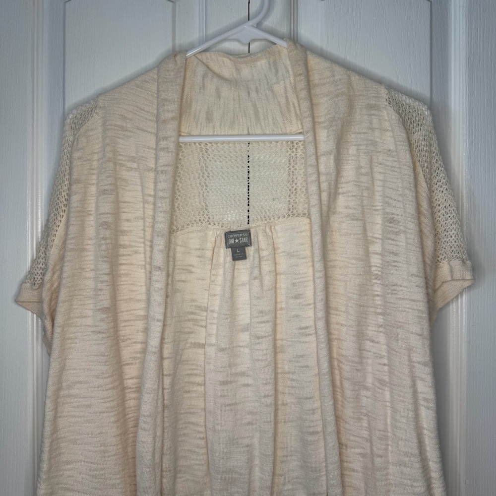 Converse women’s Cream Open-Front cardigan, short sleeved large - Picture 2 of 6